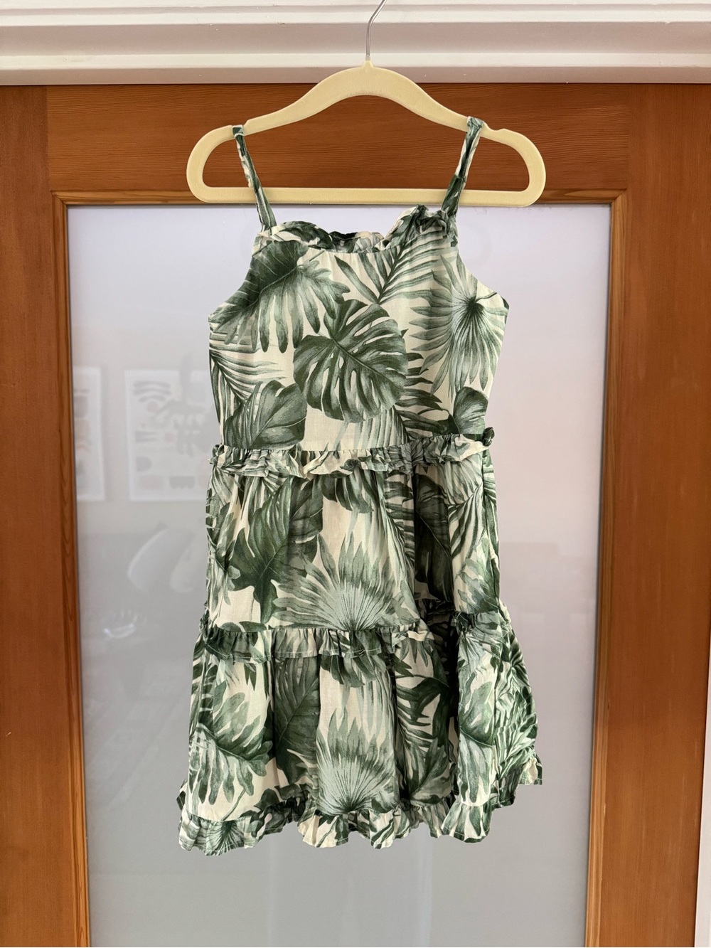 JANIE & JACK Green Tropical Leaf Tiered Sundress